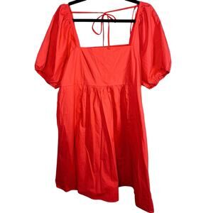 Draper James, Size XL, Bright Pink Cotton Midi Dress, Relaxed Fit, Puff Sleeves